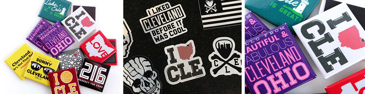 CLE Clothing Company Custom Buttons, Fridge Magnets and Vinyl Stickers