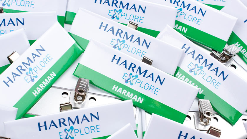 1.5x4.5" Rectangle Bulldog Clip Nametags for Harman Explore