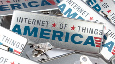 1.5x4.5" Rectangle Bulldog Clip ID Tags for Internet Of Things America Featuring Metallic Finish