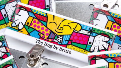 1.5x4.5" Rectangle Bulldog Clip Buttons with Colorful Artwork The Hug by Britto