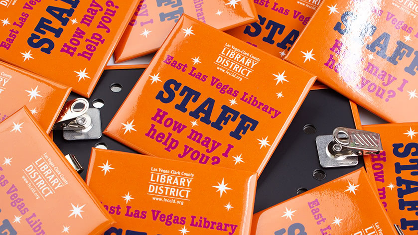 3" Square Bulldog Clip Buttons for Las Vegas-Clark County Library Staff