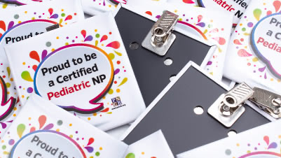 Proud to be a Certified Pediatric NP 3" Square Bulldog Clip Butons