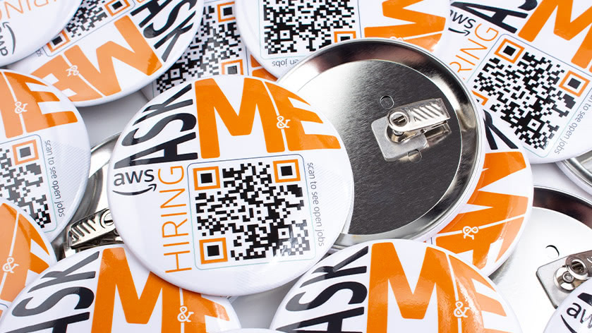 4" Round Bulldog Clip Badges for Amazon Web Services AWS Hiring