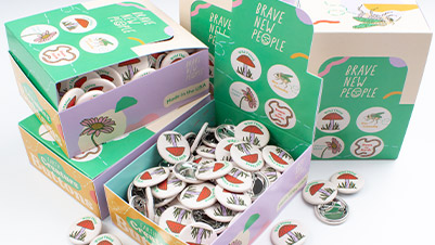 Brave New People Soft Touch Matte Finish 1.25" Round Button Retail Boxes