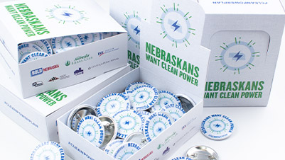 Nebraskans Want Clean Power 1.75" Button Retail Boxes