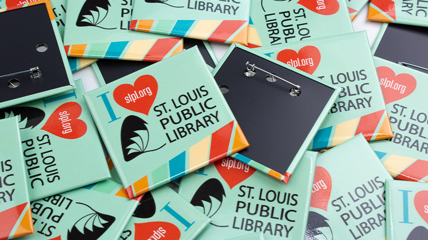 2.5" Square Buttons for St. Louis Public Library