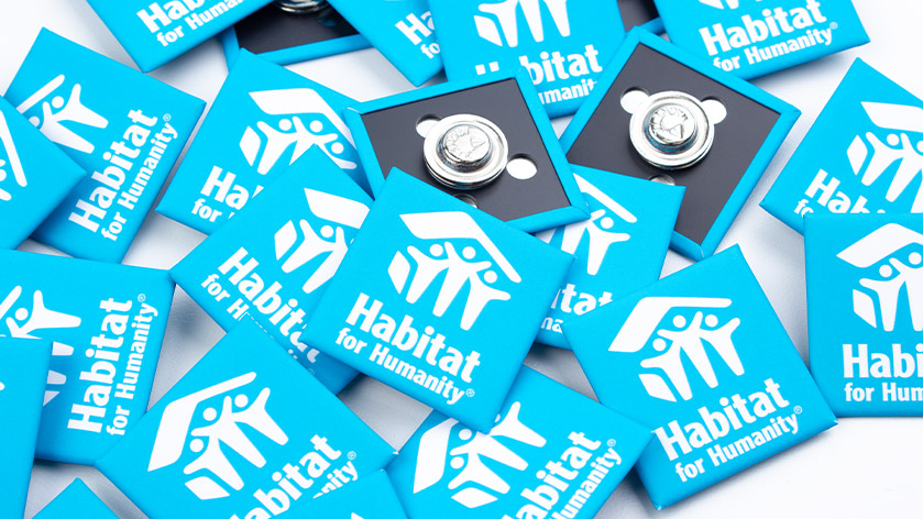 1.5" Square Magnetic Buttons for Habitat for Humanity