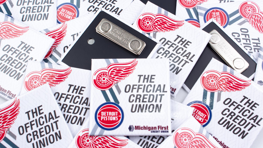 2.5" Square Clothing Magnets for Michigan First Credit Union