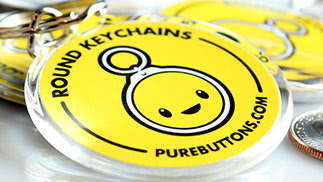 Close-up photo of round custom keychains
