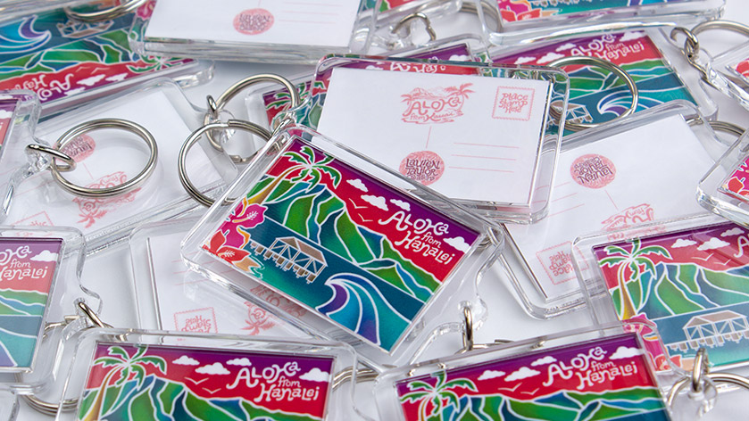 Aloha from Hanalei Rectangle Custom Keychains designed by Lauren Taylor Creations