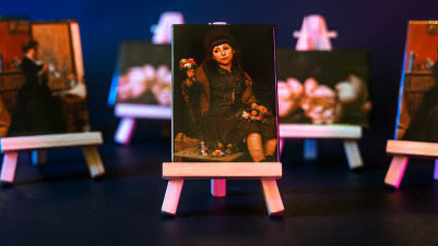 Large Rectangle Magnets Customized with Painted Artwork, Displayed on Wooden Easels
