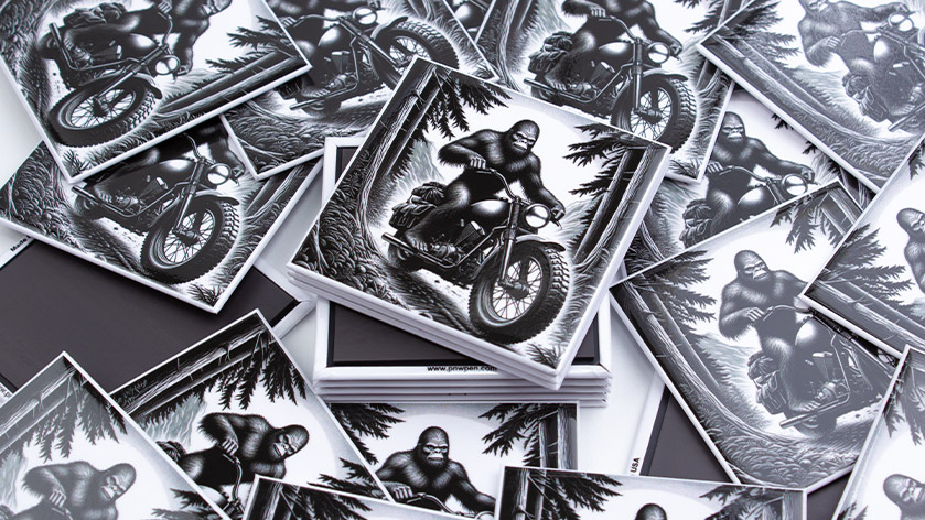 2.5 Inch Square Fridge Magnets - Bigfoot Riding a Motorcycle