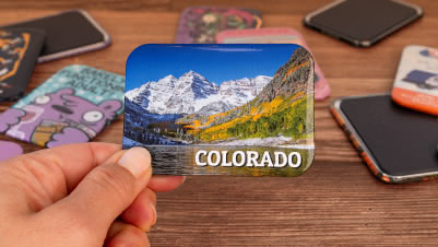 Hand Holding Rounded Rectangle Souvenir Magnets for Colorado Tourism