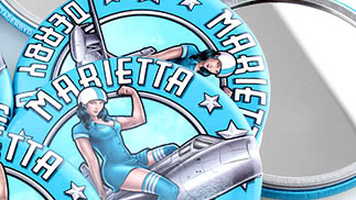 Pocket mirrors for roller derby team Marietta Derby Darlins