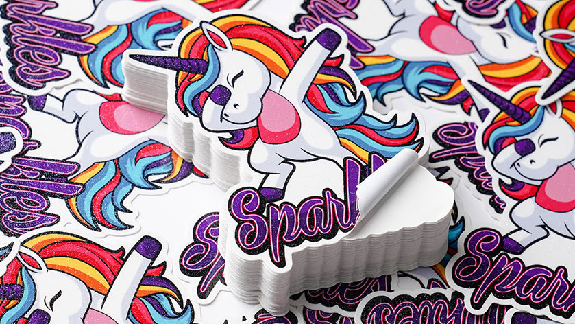 Dabbing Unicorn Custom Die Cut Glitter Stickers