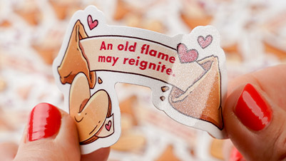 Custom Glitter Stickers with a Fortune Cookie Design