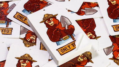 Smokey The Bear Glitter Sticker Hang Tags for U.S. Forest Service