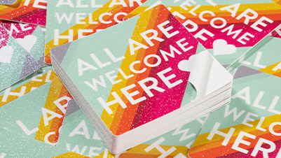 All Are Welcome Here Square Glitter Stickers