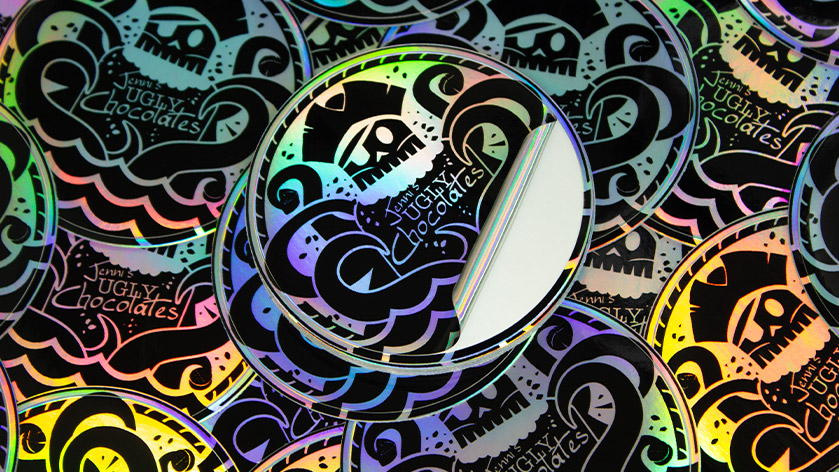 Circle Holographic Stickers for Jenni's Ugly Chocolates