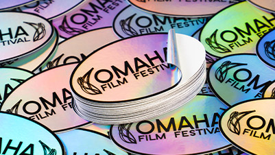 Custom Oval Holographic Stickers for Omaha Film Festival