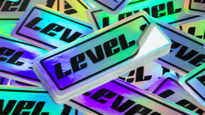 Level 1 Rectangular Holographic Stickers with Rounded Corners