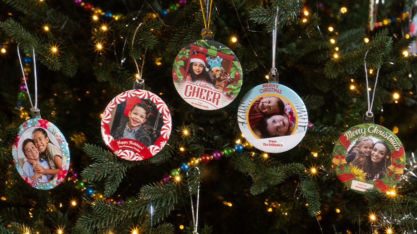 Christmas Photo Gift Ornament Hanging on Christmas Tree
