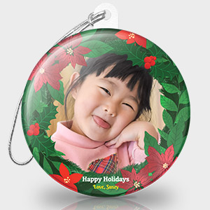 Christmas Photo Ornament - Poinsettia Wreath