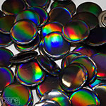 A Pile of 2.25 Inch Round Magnetic Bottle Openers with Rainbow Gloss Finish
