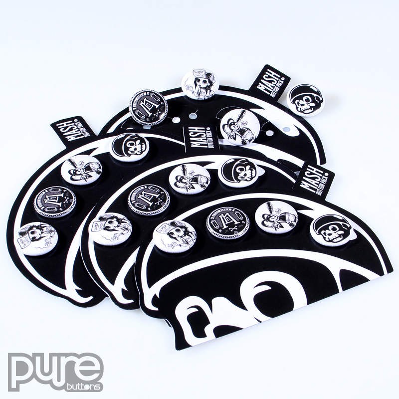 Mash Black and White Custom Buttons and Die Cut Button Pack Sample Photo