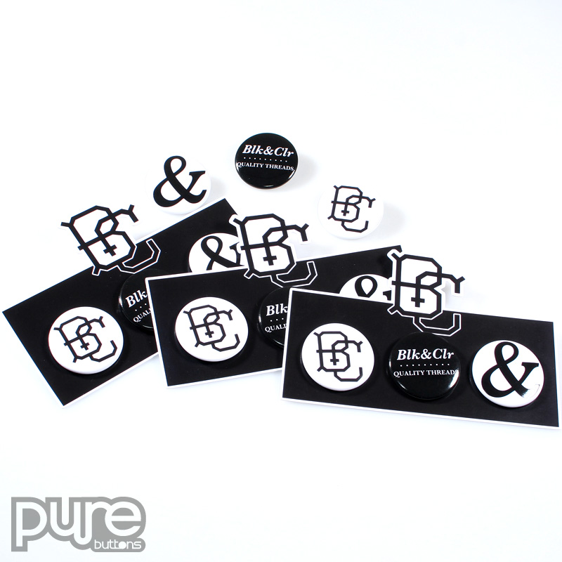 Blk & Clr Black and White Custom Buttons and Die Cut Button Pack Sample Photo