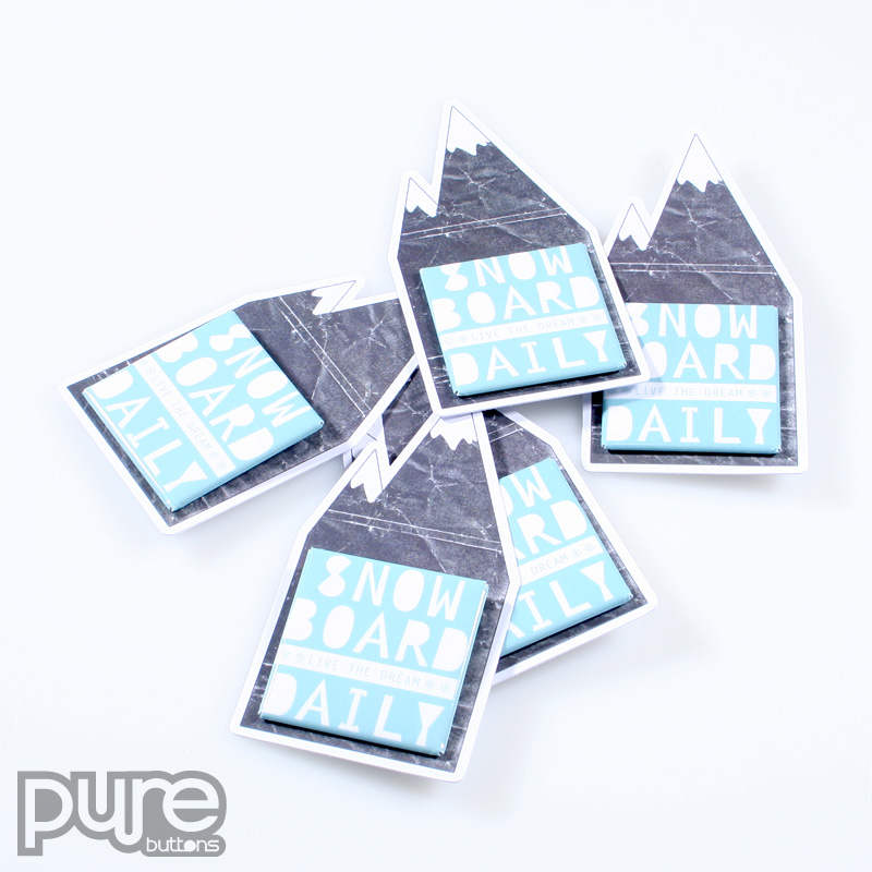 Snowboard Daily Die Cut Button Packs with a Square Button