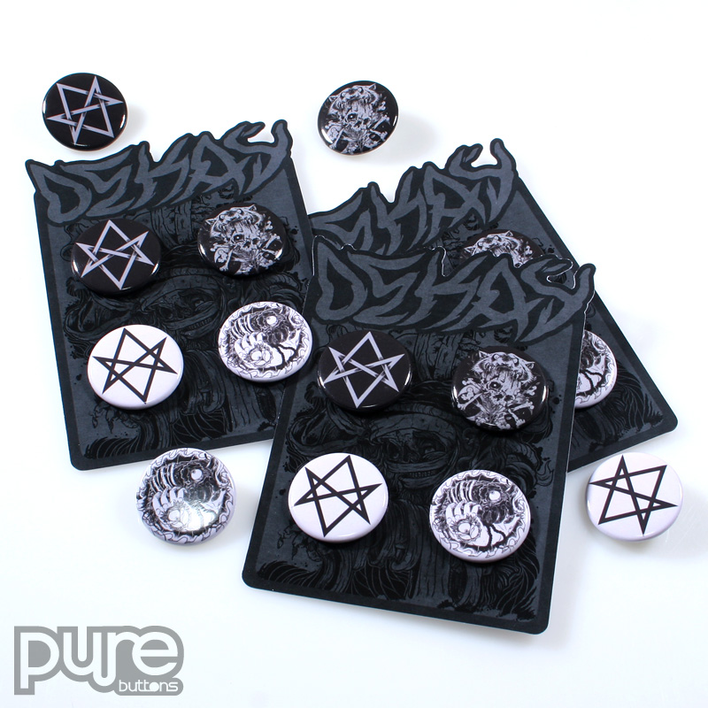 Dekay Black and White Custom Buttons and Die Cut Button Pack Sample Photo