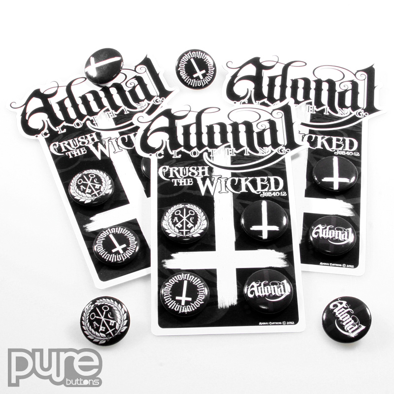 Adonal Black and White Custom Buttons and Die Cut Button Pack Sample Photo