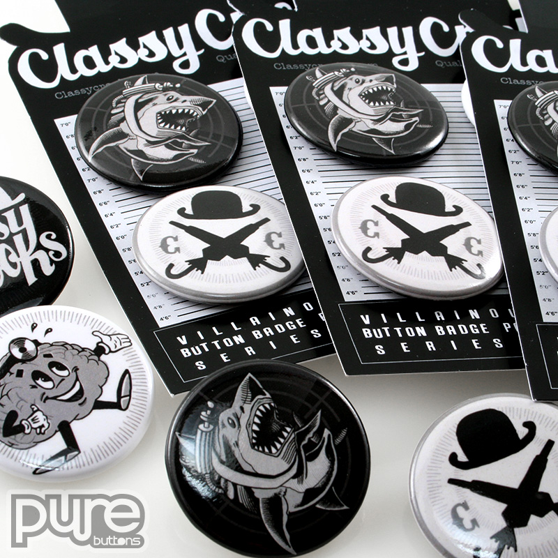 Classy Crooks Black and White Custom Buttons Sample Photo