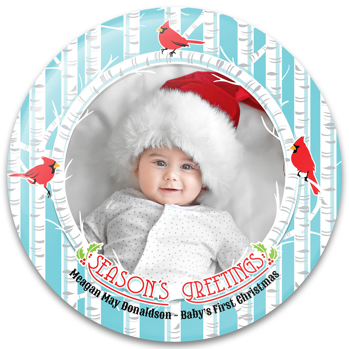 Birch Trees & Cardinals - Baby's First Christmas Ornament Design