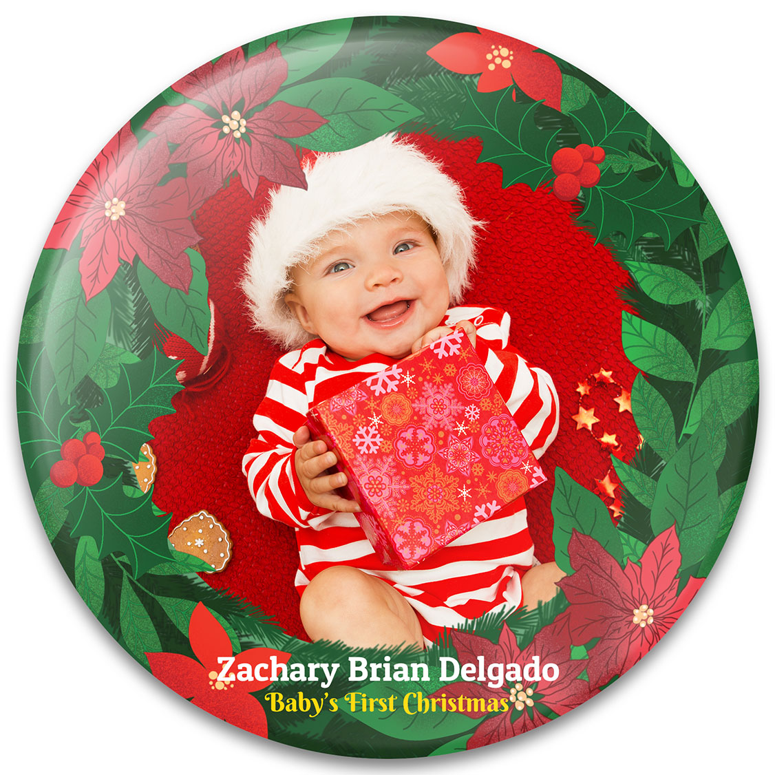 Poinsettia Wreath - Baby's 1st Christmas Ornament Design